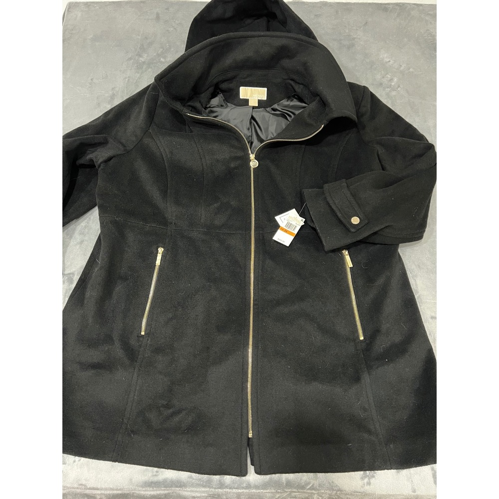 Michael Michael Kors Black Wool Blend Hooded Coat Jacket 3X M165514F74 NWT